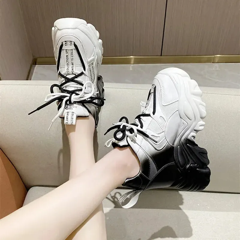 Sohiwoo Mesh Platform Shoes Casual Sneaker Women New Wedge Heels Outdoor Chunky Running Shoes Lace-up Tennis Sport Shoes for Woman