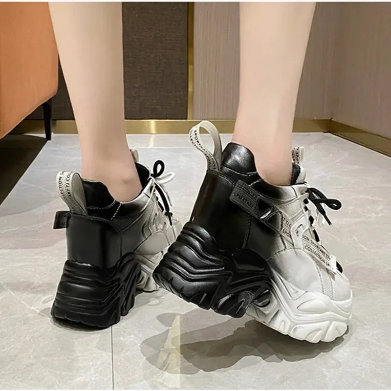 Sohiwoo Mesh Platform Shoes Casual Sneaker Women New Wedge Heels Outdoor Chunky Running Shoes Lace-up Tennis Sport Shoes for Woman