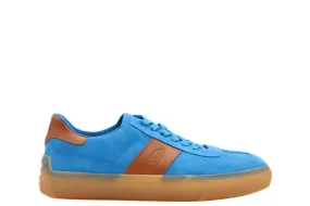 Tods Mens Bright Blue Brown Suede Lace Up Casual Sneaker Shoe