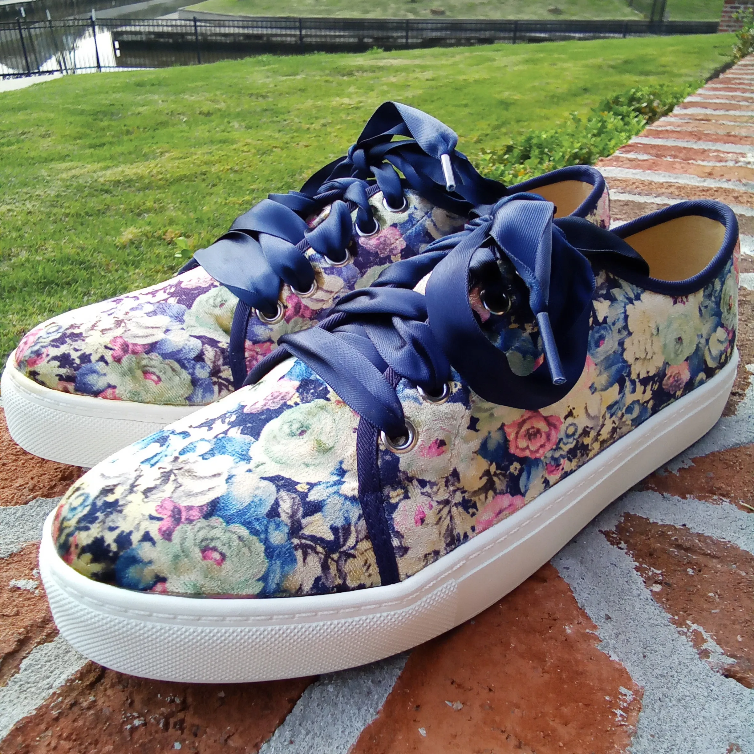 Velvet Floral Sneaker with Ribbon Laces | Dirty Laundry Josi