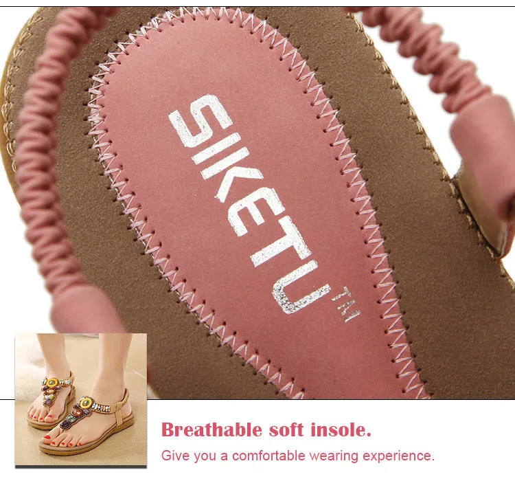 Women Sandals Summer Beach Sandals Flip Flops Women Flat Sandals Bohemian Beaded Ladies Flat Sandals Size 43 44 45