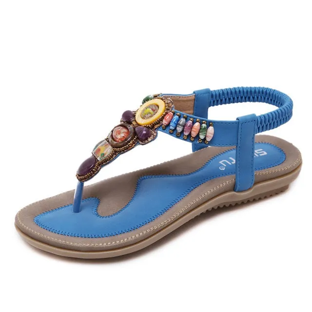 Women Sandals Summer Beach Sandals Flip Flops Women Flat Sandals Bohemian Beaded Ladies Flat Sandals Size 43 44 45