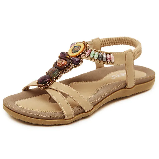 Women Sandals Summer Beach Sandals Flip Flops Women Flat Sandals Bohemian Beaded Ladies Flat Sandals Size 43 44 45