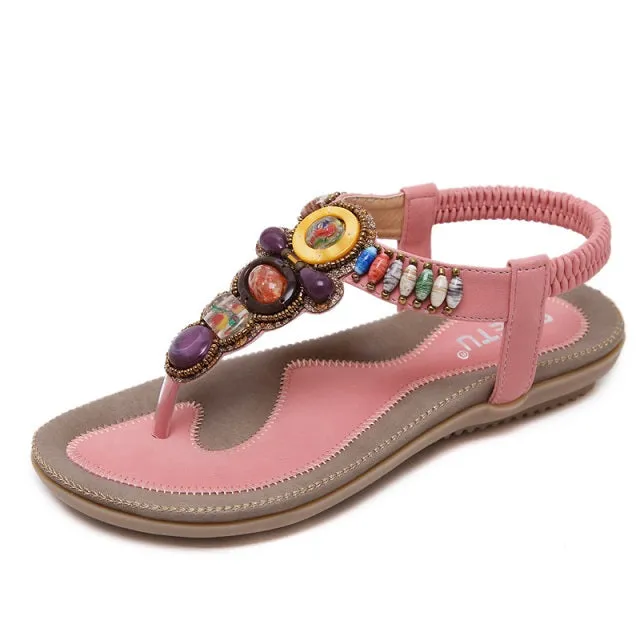 Women Sandals Summer Beach Sandals Flip Flops Women Flat Sandals Bohemian Beaded Ladies Flat Sandals Size 43 44 45