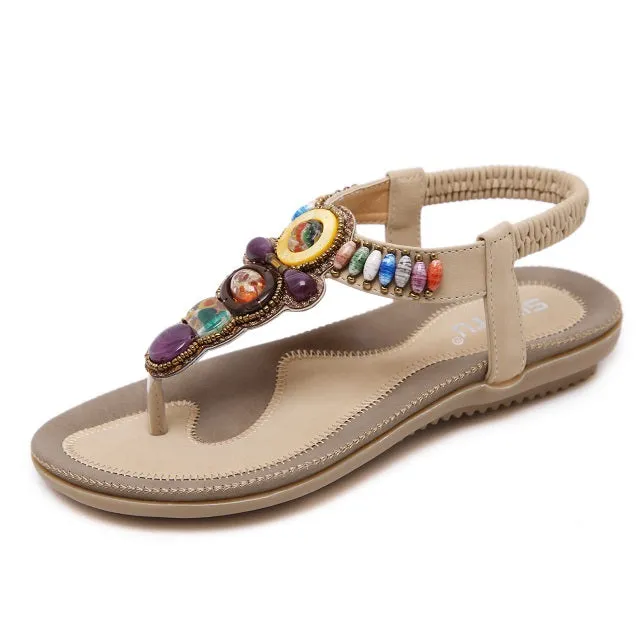 Women Sandals Summer Beach Sandals Flip Flops Women Flat Sandals Bohemian Beaded Ladies Flat Sandals Size 43 44 45