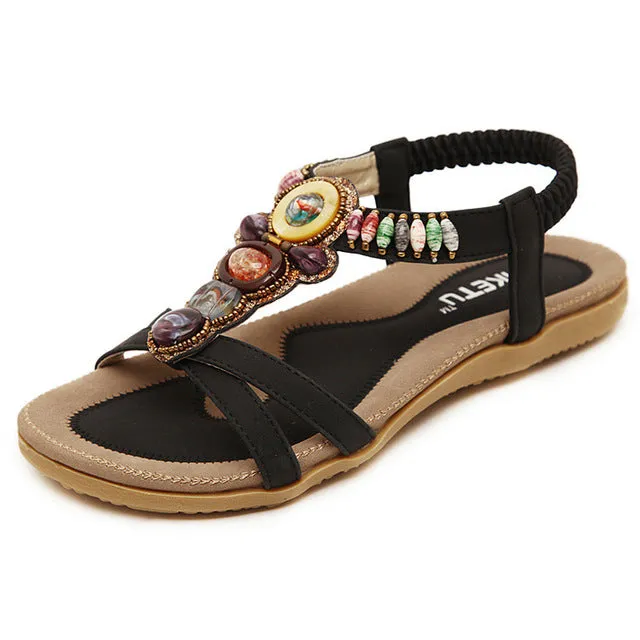 Women Sandals Summer Beach Sandals Flip Flops Women Flat Sandals Bohemian Beaded Ladies Flat Sandals Size 43 44 45