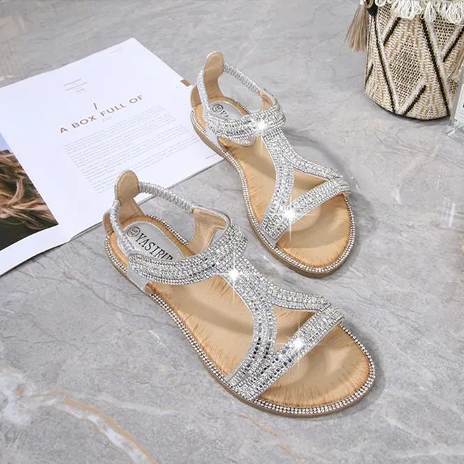 Women sparkly rhinestone 
summer ankle strap sandals