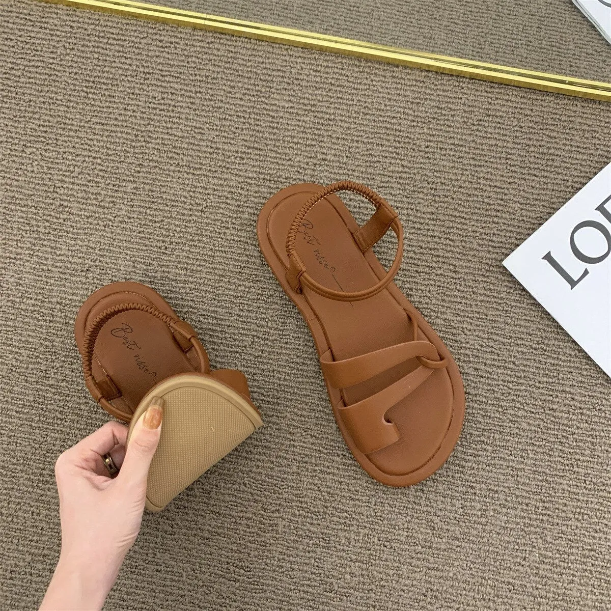 Women Summer Flat Sandals New Fashion Casual Beach Outdoor Sandals Ladies Flat Soft Sole Ankle Buckle Sandals Zapatos De Mujer