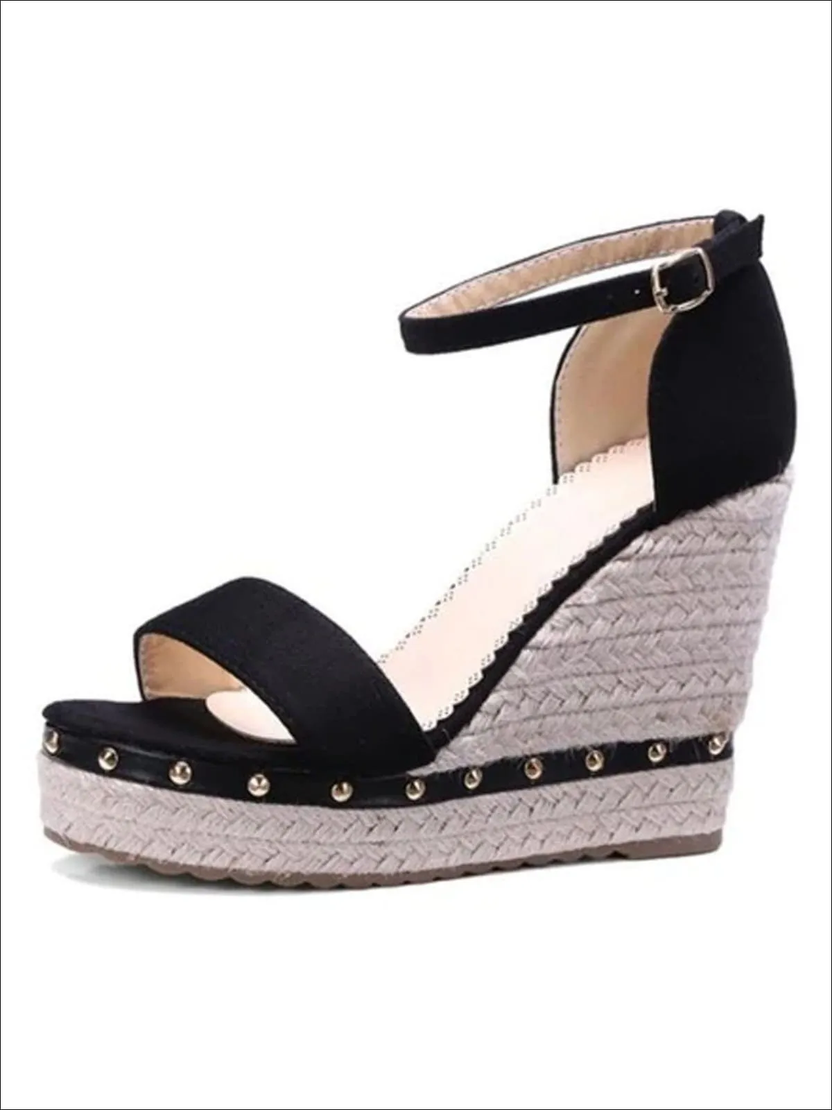 Women's Studded High Heel Ankle Strap Wedges By Liv and Mia